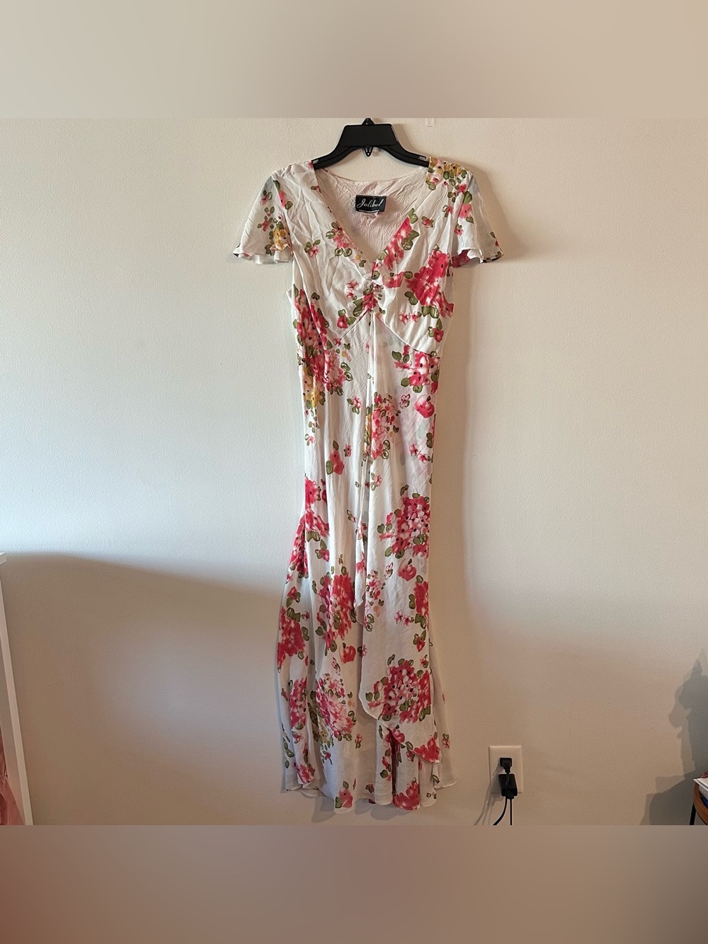 Vintage Floral 90s Jolibel Cream Flutter Sleeve Dress Carrie Bradshaw 12